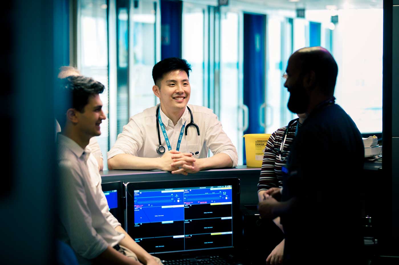 Medicine students in a hospital reception